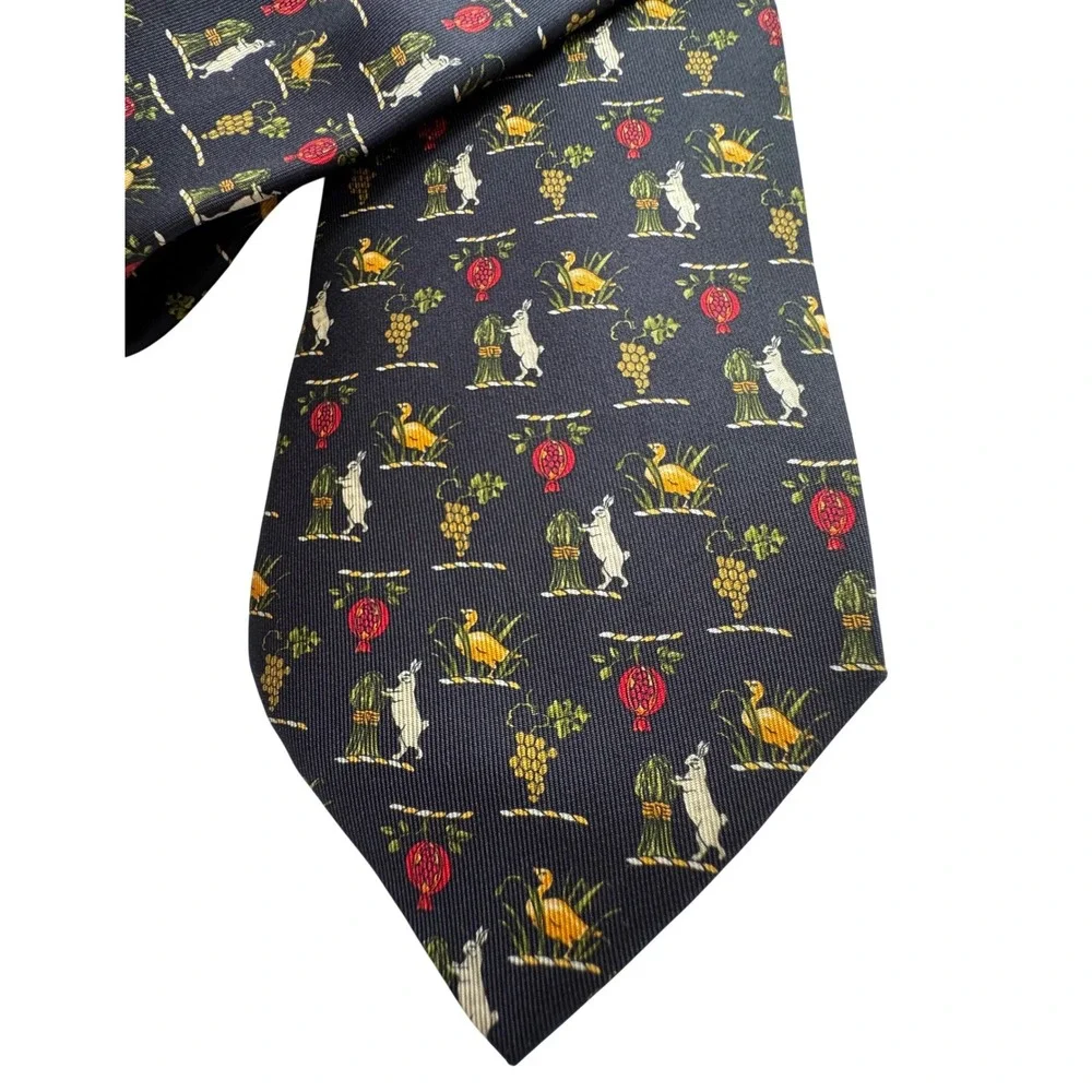 Salvatore Ferragamo Silk Tie Bunny and Duck Black‎
